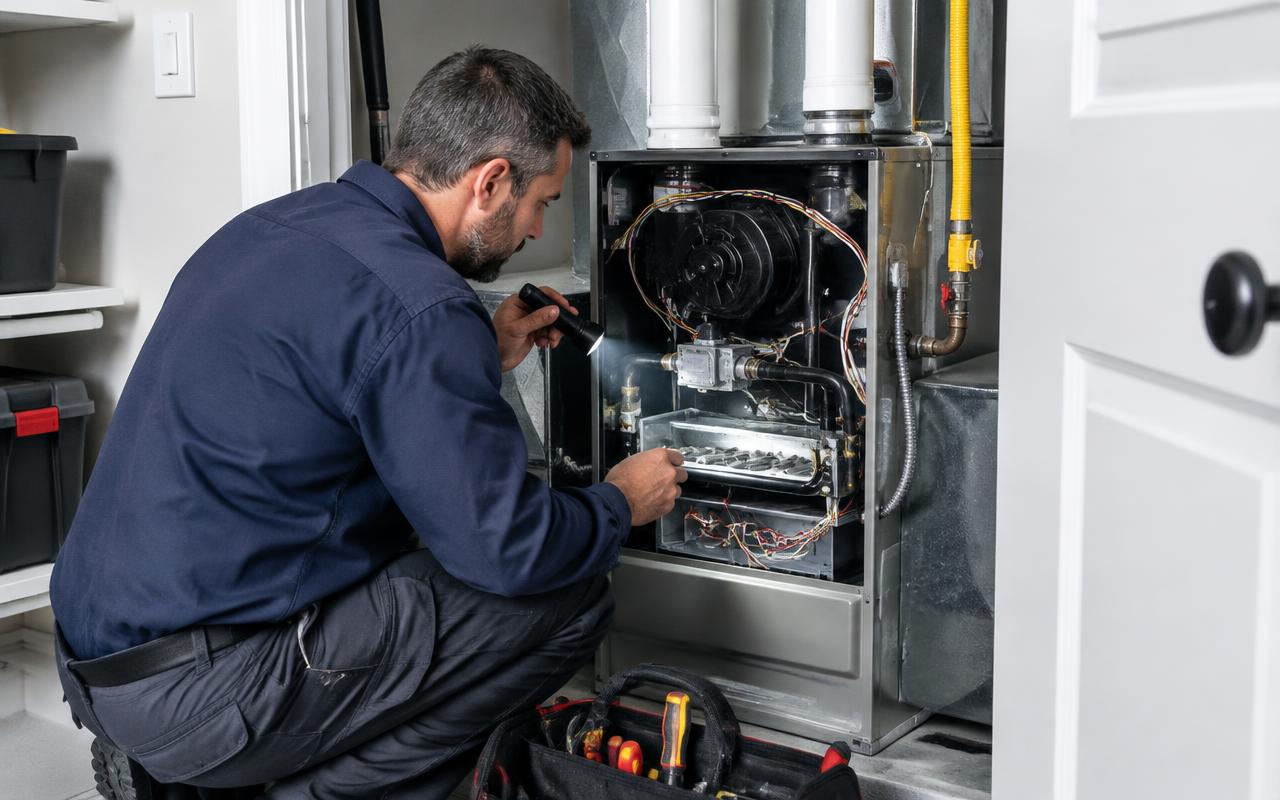 JMAC technician working on an AC unit in Mesa AZ