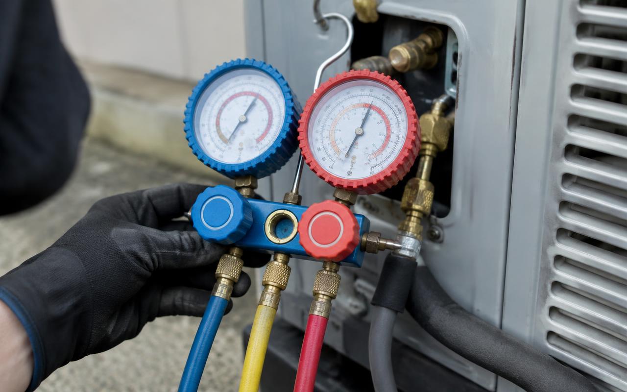 HVAC gauges during a JMAC maintenance visit in Mesa AZ